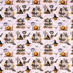 ΥΦΑΣΜΑ ΠΟΠΛΙΝΑ 100% ΒΑΜΒΑΚΙ DIGITAL PRINT - HALLOWEEN HAUNTED HOUSE