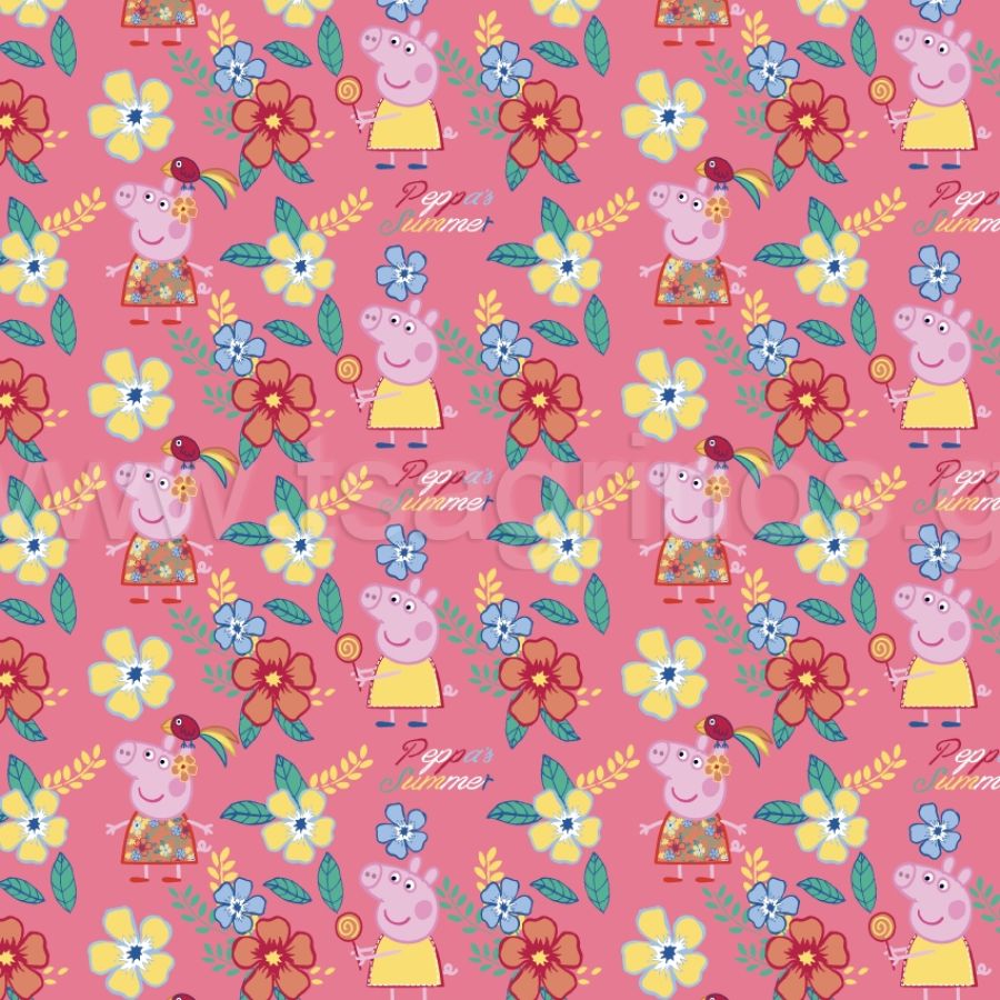 ΥΦΑΣΜΑ ΠΟΠΛΙΝΑ 100% ΒΑΜΒΑΚI (DISNEY LICENSED) PEPPA PIG - CORAL - Ρετάλι 3.80μ.