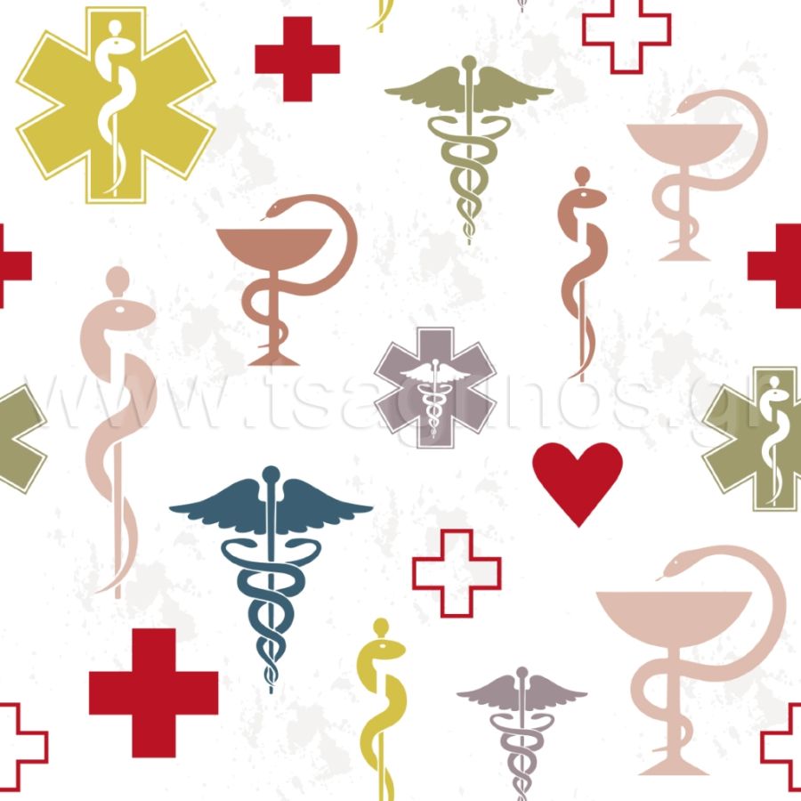 ΥΦΑΣΜΑ ΠΟΠΛΙΝΑ 100% ΒΑΜΒΑΚI ORGANIC DIGITAL (PHARMACY SYMBOLS)