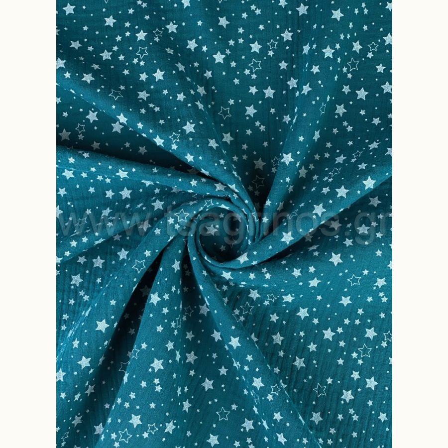 ΥΦΑΣΜΑ ΒΑΜΒΑΚΕΡΗ ΜΟΥΣΕΛΙΝΑ (DOUBLE GAUZE) ΠΕΤΡΟΛ ΑΣΤΕΡΑΚΙΑ - Ρετάλι 3.80μ.