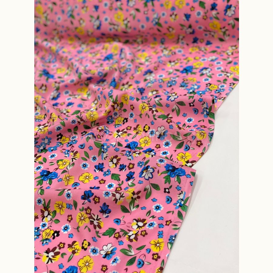 ΥΦΑΣΜΑ 100% ΒΙΣΚΟΖ - ΠΟΛΥΧΡΩΜΑ ΜΙΚΡΑ ΦΛΟΡΑΛ ΣΕ ΡΟΖ ΒΑΣΗ