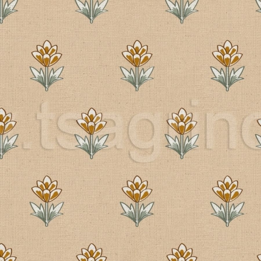 ΥΦΑΣΜΑ 100% ΒΑΜΒΑΚΕΡΟ ΠΥΚΝΟ ΜΕ ΥΦΑΝΣΗ ΛΙΝΟΥ (LINO BLOOM) BOHO BEIGE FLORAL