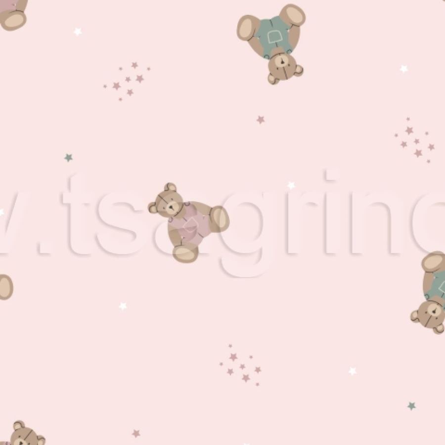 ΥΦΑΣΜΑ ΒΑΜΒΑΚΕΡΗ ΜΟΥΣΕΛΙΝΑ (DOUBLE GAUZE) CUTE TEDDY PINK