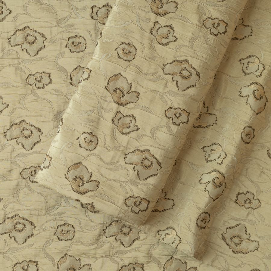 ΥΦΑΣΜΑ ΜΠΡΟΚΑΡ ΕΛΑΦΡΥ & ΜΑΛΑΚΟ ΜΕ ΑΝΑΓΛΥΦΟ ΦΛΟΡΑΛ ΣΧΕΔΙΟ ΜΠΕΖ - ΧΡΥΣΟ ΜΕ ΜΕΤΑΛΙΚΕΣ ΛΕΠΤΟΜΕΡΕΙΕΣ