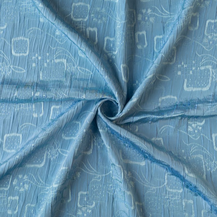 ΥΦΑΣΜΑ ΜΠΡΟΚΑΡ ΣΑΤΙΝΕ ΕΛΑΦΡΥ & ΜΑΛΑΚΟ ΜΕ ΑΝΑΓΛΥΦΟ ΦΛΟΡΑΛ ΣΧΕΔΙΟ ΓΕΩΜΕΤΡΙΚΟ - ΓΑΛΑΖΙΟ ΜΕ ΚΕΝΤΗΜΑ ΠΡΑΣΙΝΟ AQUA (Ρετάλια 0.60μ. + 0.70μ.)