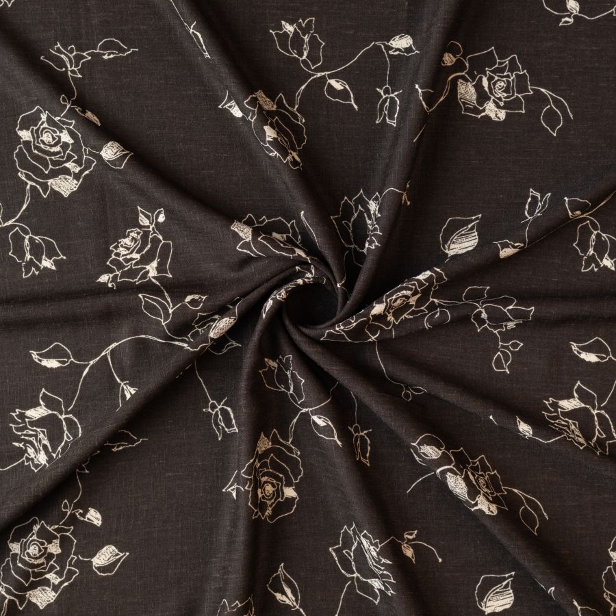 ΥΦΑΣΜΑ ΛΙΝΟ – ΒΙΣΚΟΖ ΜΕ ΣΧΕΔΙΟ ΤΡΙΑΝΤΑΦΥΛΛΑ ΣΕ ΣΚΟΥΡΑ ΚΑΦΕ ΜΕΛΑΝΖΕ ΒΑΣΗ