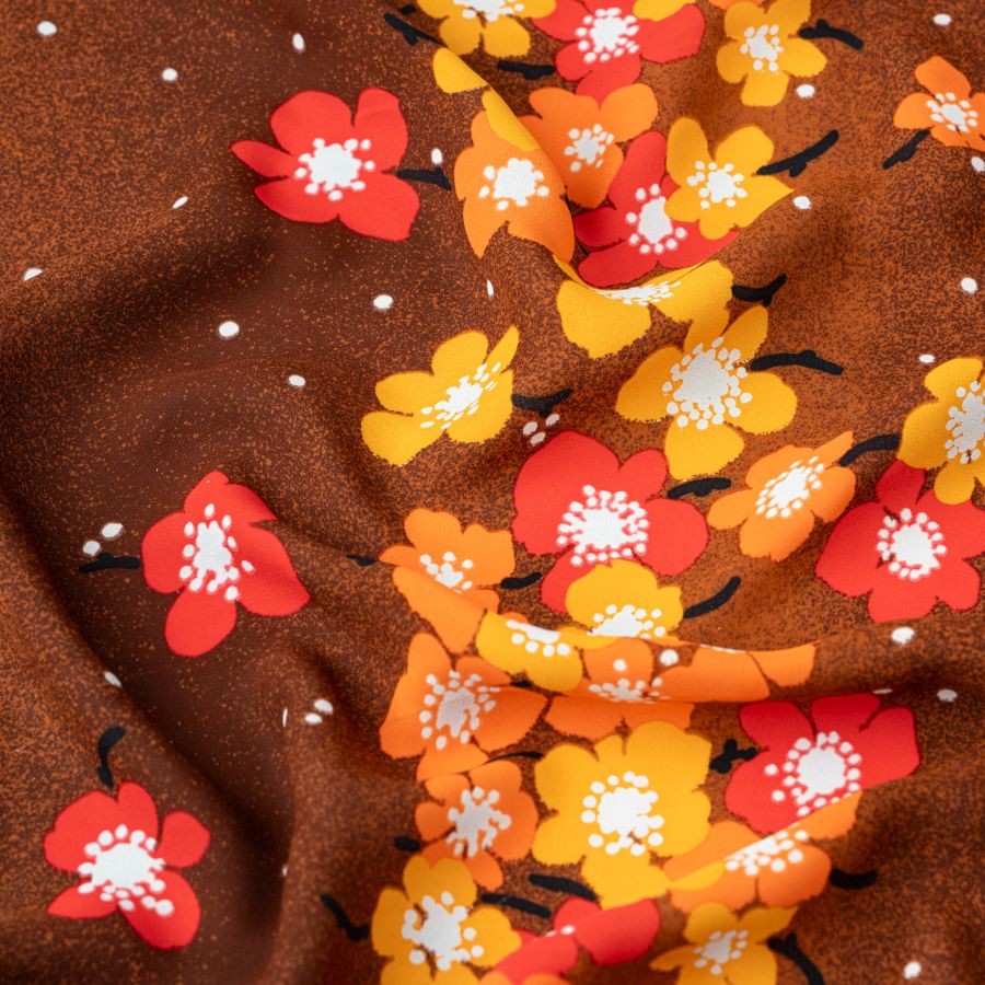 ΥΦΑΣΜΑ VINTAGE FLORAL ΒΙΣΚΟΖ “ΒΟΜΒΥΞ” ΚΡΕΠΟΝ ΔΙΠΛΗΣ ΟΨΗΣ - ΜΠΟΡΝΤΟ/ ΚΑΜΕΛ/ ΣΟΜΟΝ & ΒΕΡΑΜΑΝ