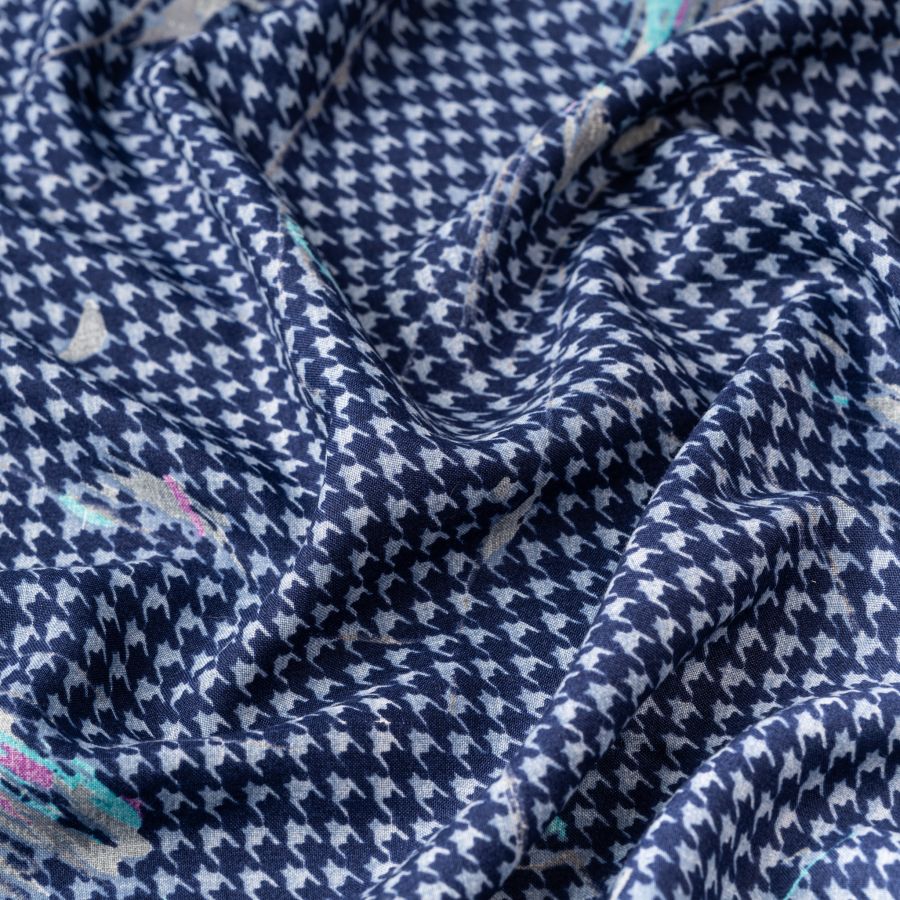 ΥΦΑΣΜΑ VINTAGE ΑΠΟ 100% ΒΙΣΚΟΖ - ΣΧΕΔΙΟ PIED DE POULE ΜΠΛΕ 