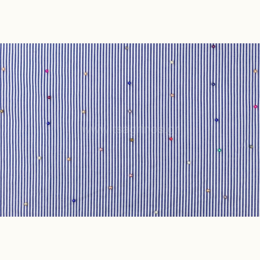 ΥΦΑΣΜΑ ΠΟΠΛΙΝΑ 100% ΒΑΜΒΑΚΙ ΜΕ ΠΕΡΛΕΣ (ΣΧΕΔΙΟ ΡΙΓΕ ΜΠΛΕ-ΑΣΠΡΟ)