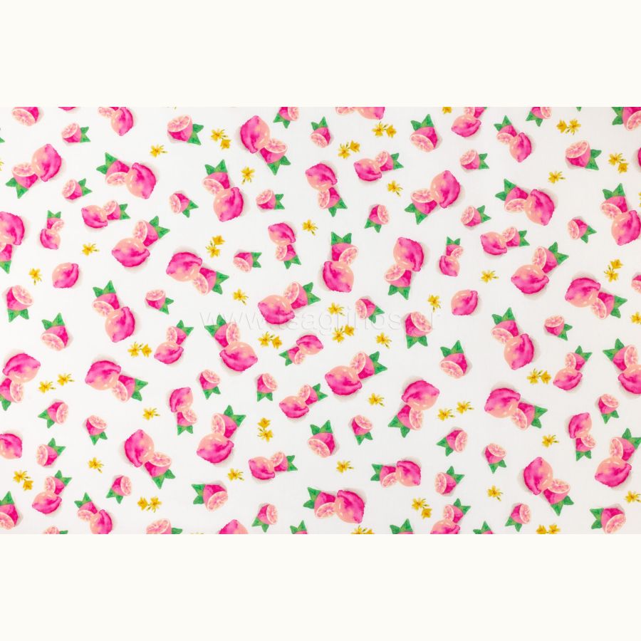 ΥΦΑΣΜΑ ΠΟΠΛΙΝΑ 100% ΒΑΜΒΑΚΙ ΣΧΕΔΙΟ PINK GRAPEFRUITS (ΑΣΠΡΟ-ΡΟΖ) - Ρετάλι 3.20μ.