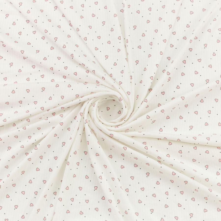ΥΦΑΣΜΑ ΒΑΜΒΑΚΟΛΥΚΡΑ ΡΙΠ - ΜΑΛΑΚΟ & ΕΛΑΣΤΙΚΟ, ΚΑΡΔΟΥΛΕΣ ΡΟΖ ΣΕ ΛΕΥΚΟ ΦΟΝΤΟ