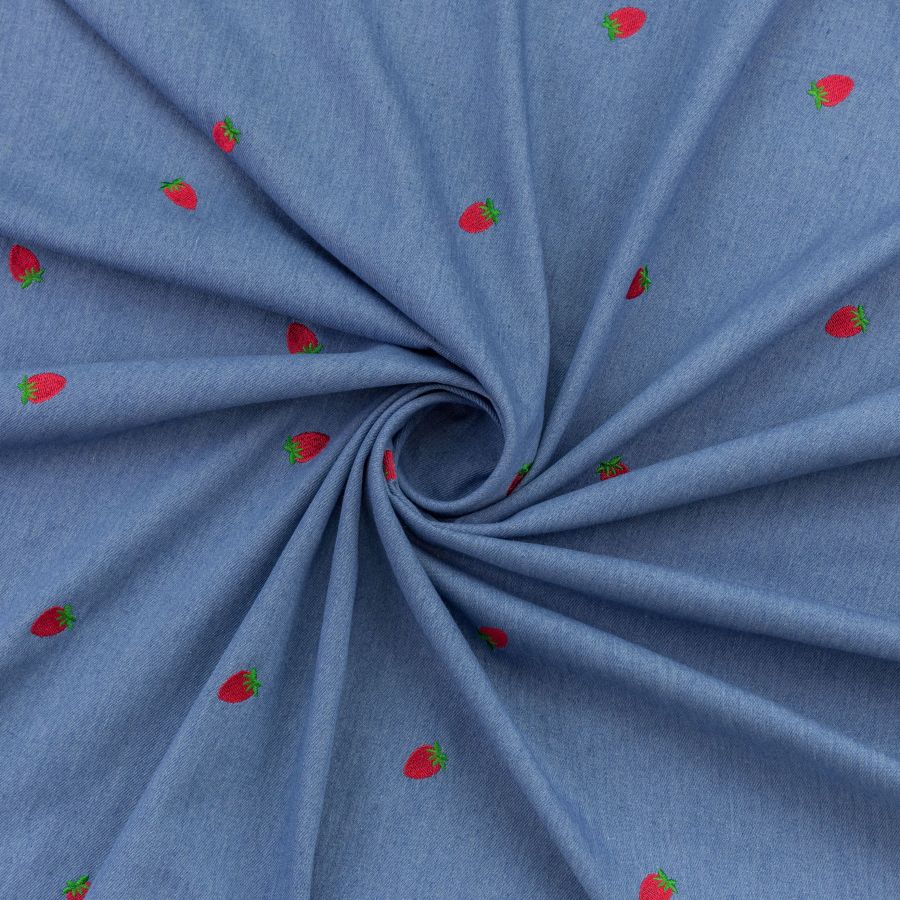 ΥΦΑΣΜΑ ΤΖΙΝ ΠΛΥΜΕΝΟ ΜΕ ΚΕΝΤΗΤΕΣ ΦΡΑΟΥΛΕΣ - ΜΠΛΕ ΑΝΟΙΧΤΟ ΜΕ ΚΟΚΚΙΝΟ 