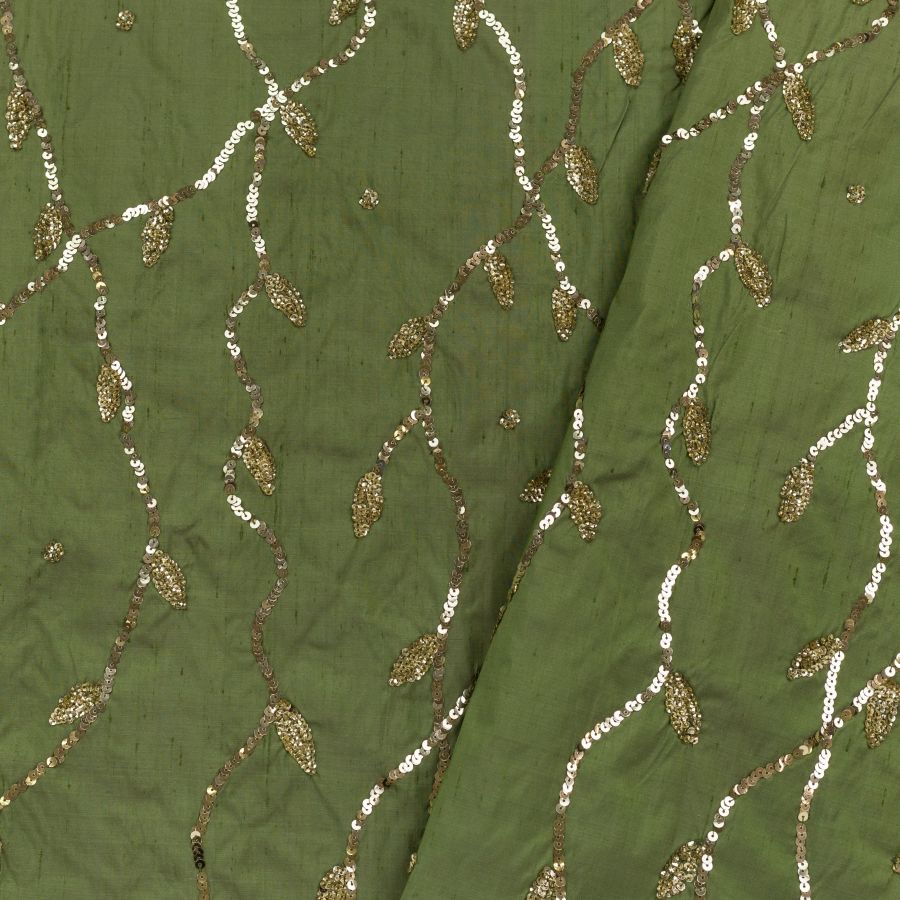 ΥΦΑΣΜΑ SHANTUNG (ΣΟΥΑ ΣΟΒΑΖ) ΜΕΤΑΞΩΤΟ ΜΕ ΚΕΝΤΗΜΑ & ΠΑΓΙΕΤΕΣ - ΠΡΑΣΙΝΟ ΛΑΔΙ - Ρετάλι 1.90μ.