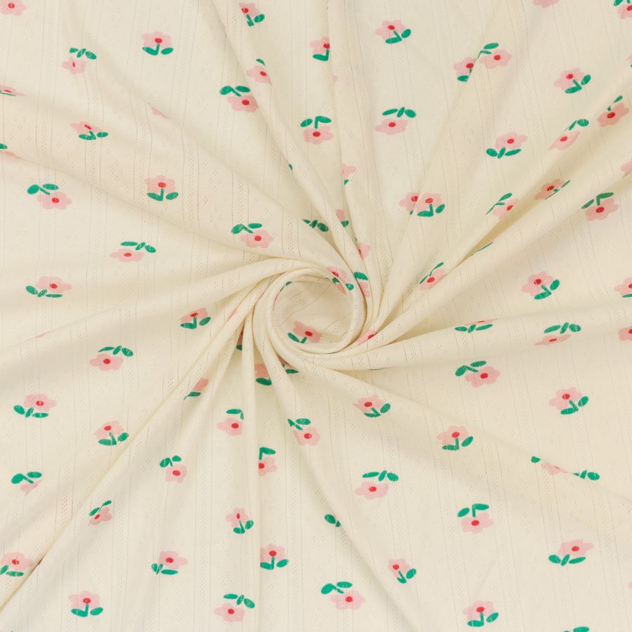 ΥΦΑΣΜΑ ΠΛΕΚΤΟ ΔΙΑΤΡΗΤΟ ''POINTELLE'' ΕΜΠΡΙΜΕ - ΕΚΡΟΥ ΜΕ ΛΟΥΛΟΥΔΑΚΙΑ ΡΟΖ