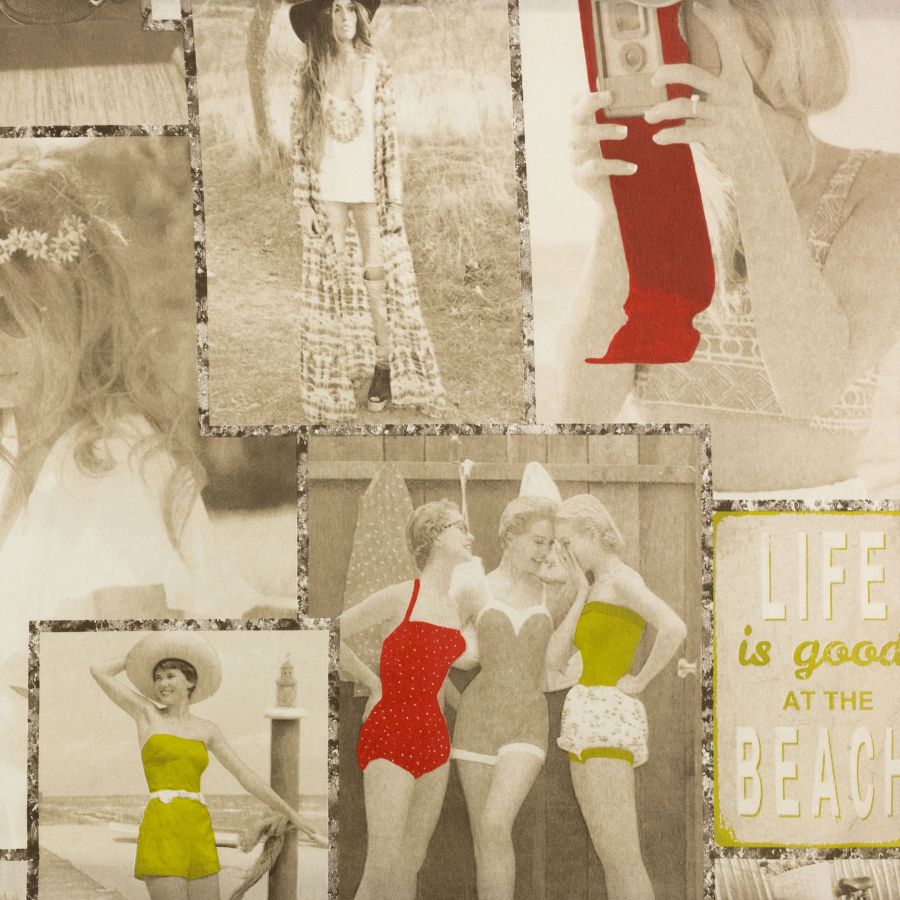 ΥΦΑΣΜA ΛΟΝΕΤΑ PRINTED (ΜΑΛΑΚΟ ΚΑΡΑΒΟΠΑΝΟ) RETRO BEACH PIN-UP GIRLS - Ρετάλι 3μ.