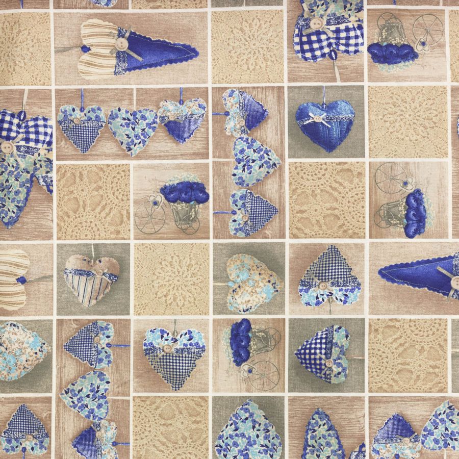 ΥΦΑΣΜA ΛΟΝΕΤΑ PRINTED (ΜΑΛΑΚΟ ΚΑΡΑΒΟΠΑΝΟ) ΡΟΜΑΝΤΙΚΟ PATCHWORK ΜΕ ΜΠΛΕ ΚΑΡΔΙΕΣ