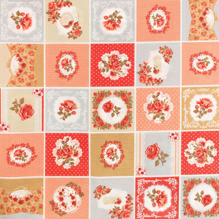 ΥΦΑΣΜA ΛΟΝΕΤΑ PRINTED (ΜΑΛΑΚΟ ΚΑΡΑΒΟΠΑΝΟ) VINTAGE ΚΟΛΑΖ ΜΕ ΚΟΚΚΙΝΑ ΤΡΙΑΝΤΑΦΥΛΛΑ ΣΕ ΤΕΤΡΑΓΩΝΑ