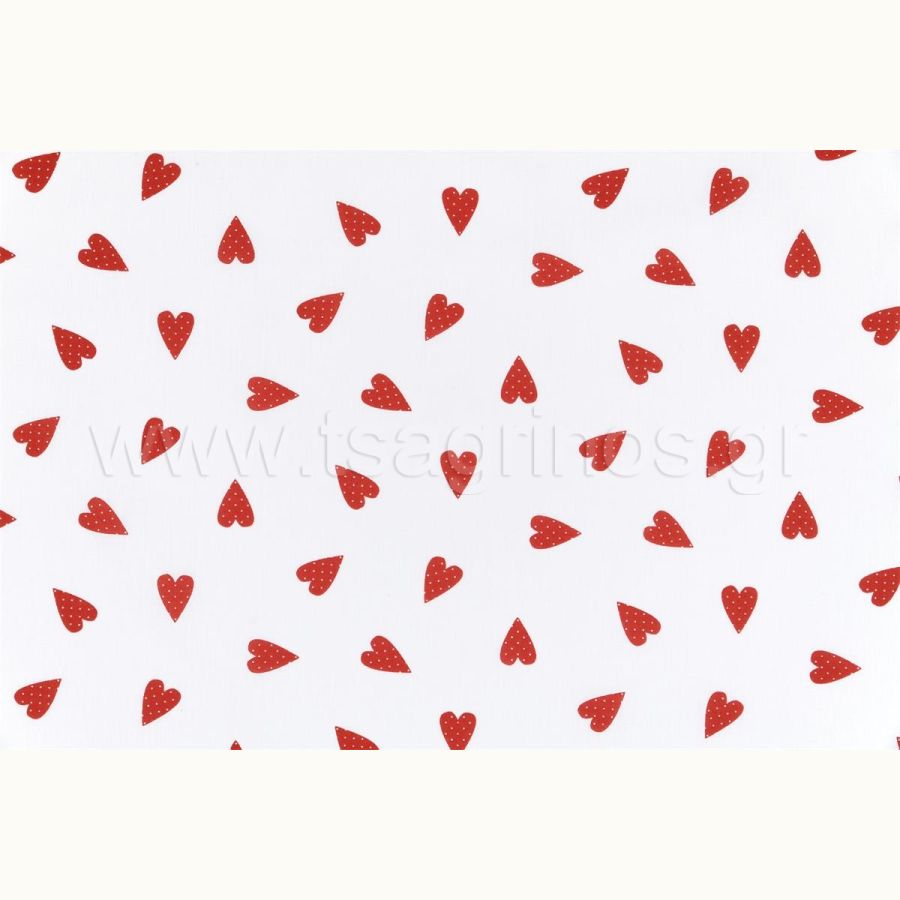ΥΦΑΣΜΑ ΠΟΠΛΙΝΑ 100% ΒΑΜΒΑΚΙ DIGITAL PRINT ΣΧΕΔΙΟ ΚΑΡΔΟΥΛΕΣ ΚΟΚΚΙΝΕΣ - Ρετάλια 1.60μ. + 3μ.