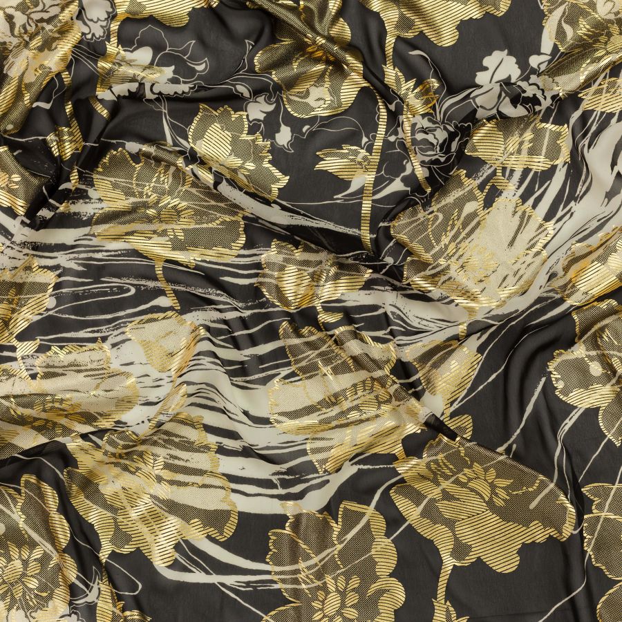 ΥΦΑΣΜΑ ΜΟΥΣΕΛΙΝΑ ΣΧΕΔΙΟ ΦΛΟΡΑΛ ΛΟΥΡΕΞ ΜΑΥΡΟ - ΧΡΥΣΟ