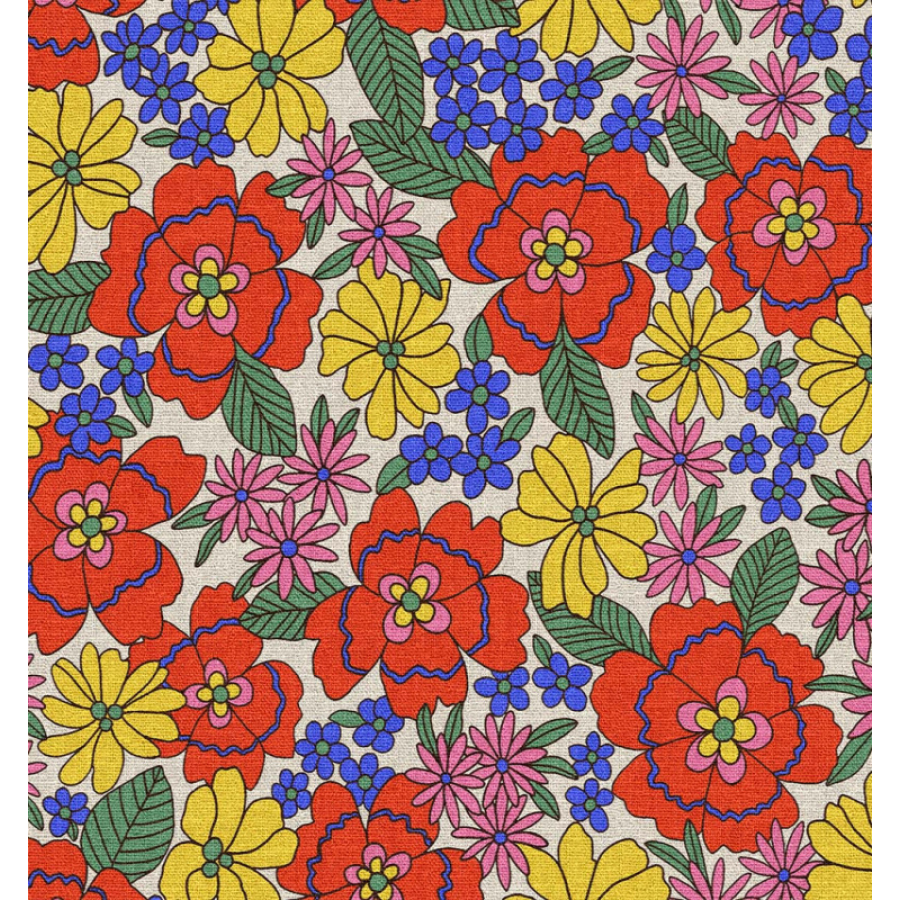 ΥΦΑΣΜΑ ΒΑΜΒΑΚΕΡΟ HALF PANAMA PREMIUM DIGITAL PRINT - ΠΟΛΥΧΡΩΜΟ ΡΕΤΡΟ ΦΛΟΡΑΛ