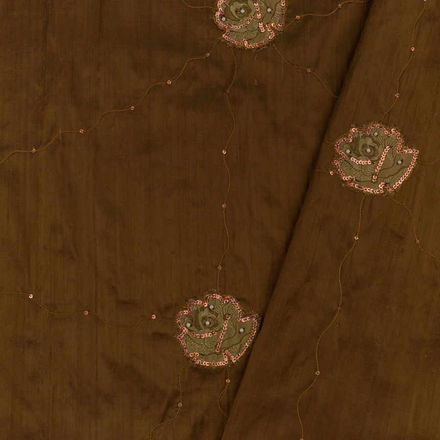 ΥΦΑΣΜΑ SHANTUNG (ΣΟΥΑ ΣΟΒΑΖ) ΜΕΤΑΞΩΤΟ ΜΕ ΚΕΝΤΗΜΑ & ΠΑΓΙΕΤΕΣ - ΚΑΦΕ ΜΕ ΤΡΙΑΝΤΑΦΥΛΛΑ