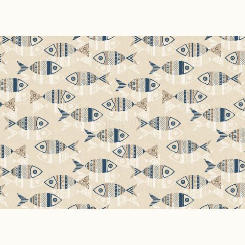 ΥΦΑΣΜΑ ΒΑΜΒΑΚΕΡΟ ΚΑΡΑΒΟΠΑΝΟ ΕΛΑΦΡΥ ''LINEN LOOK'' (BLUE FISHES)
