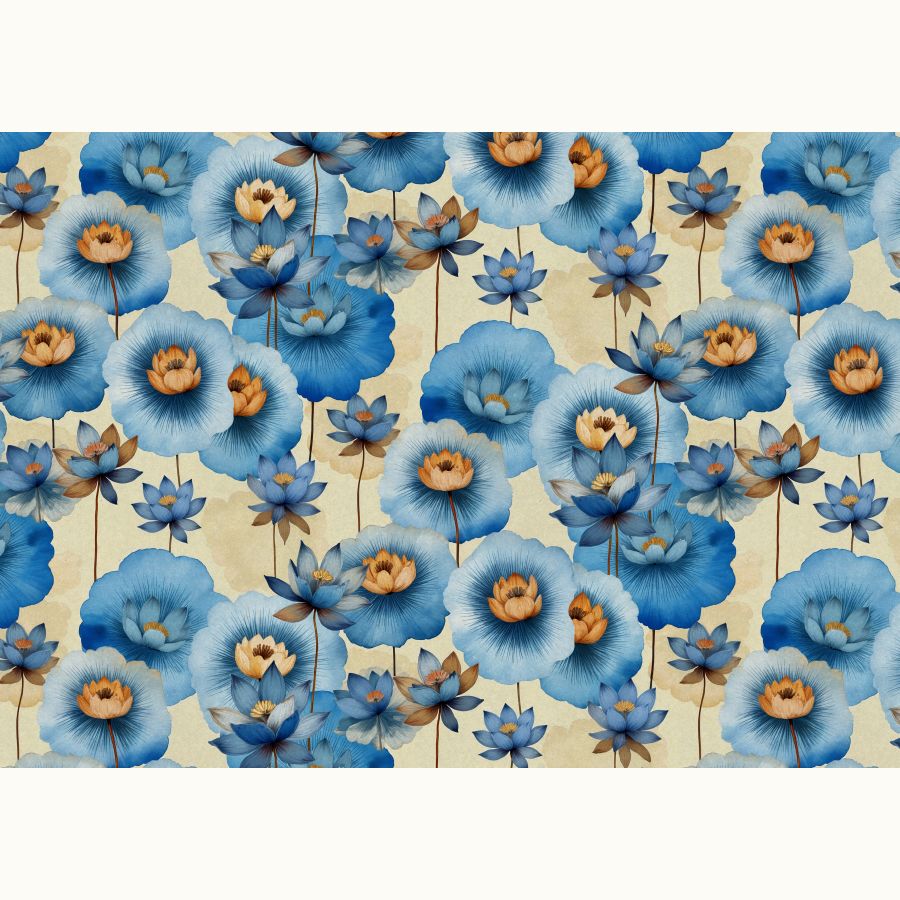 ΥΦΑΣΜΑ ΛΟΝΕΤΑ (ΚΑΡΑΒΟΠΑΝΟ ΜΑΛΑΚΟ) ΒΑΜΒΑΚΕΡΟ, DIGITAL PRINT - BLUE LOTUS 