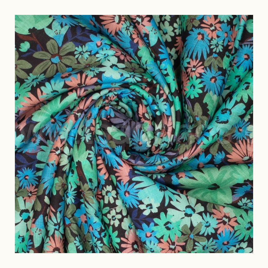 ΥΦΑΣΜΑ ΛΙΝΟ ΜΕ ΒΙΣΚΟΖ ΕΜΠΡΙΜΕ DIGITAL PRINT (MULTICOLOR BLUE FLORAL)