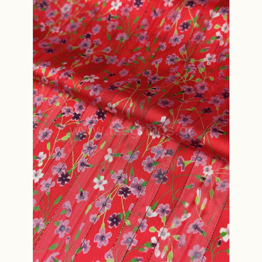 ΥΦΑΣΜΑ ΜΟΥΣΕΛΙΝΑ ΕΜΠΡΙΜΕ LUREX (ΧΡΥΣΗ ΚΛΩΣΤΗ) ΦΛΟΡΑΛ ΚΟΚΚΙΝΟ-ΛΙΛΑ