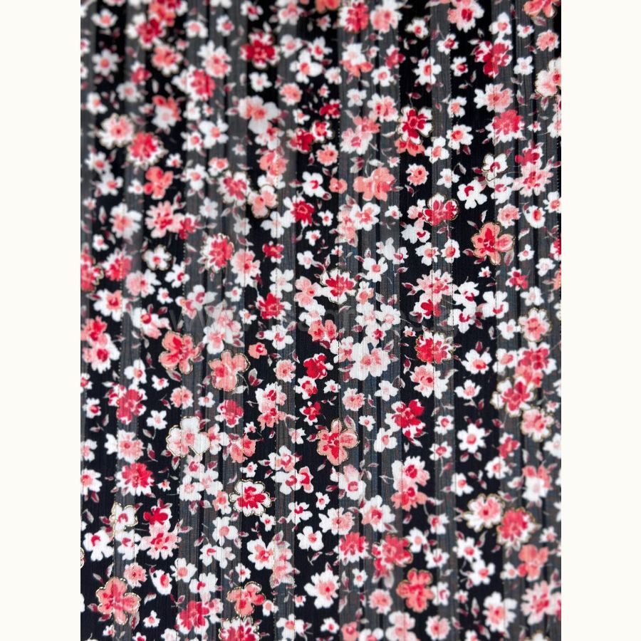 ΥΦΑΣΜΑ ΜΟΥΣΕΛΙΝΑ ΕΜΠΡΙΜΕ LUREX (ΧΡΥΣΗ ΚΛΩΣΤΗ) ΦΛΟΡΑΛ ΜΑΥΡΟ-ΚΟΚΚΙΝΟ