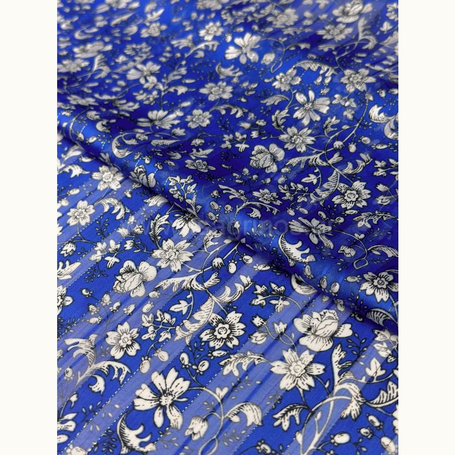 ΥΦΑΣΜΑ ΜΟΥΣΕΛΙΝΑ ΕΜΠΡΙΜΕ LUREX (ΧΡΥΣΗ ΚΛΩΣΤΗ) ΦΛΟΡΑΛ ΜΠΛΕ ΣΚΟΥΡΟ