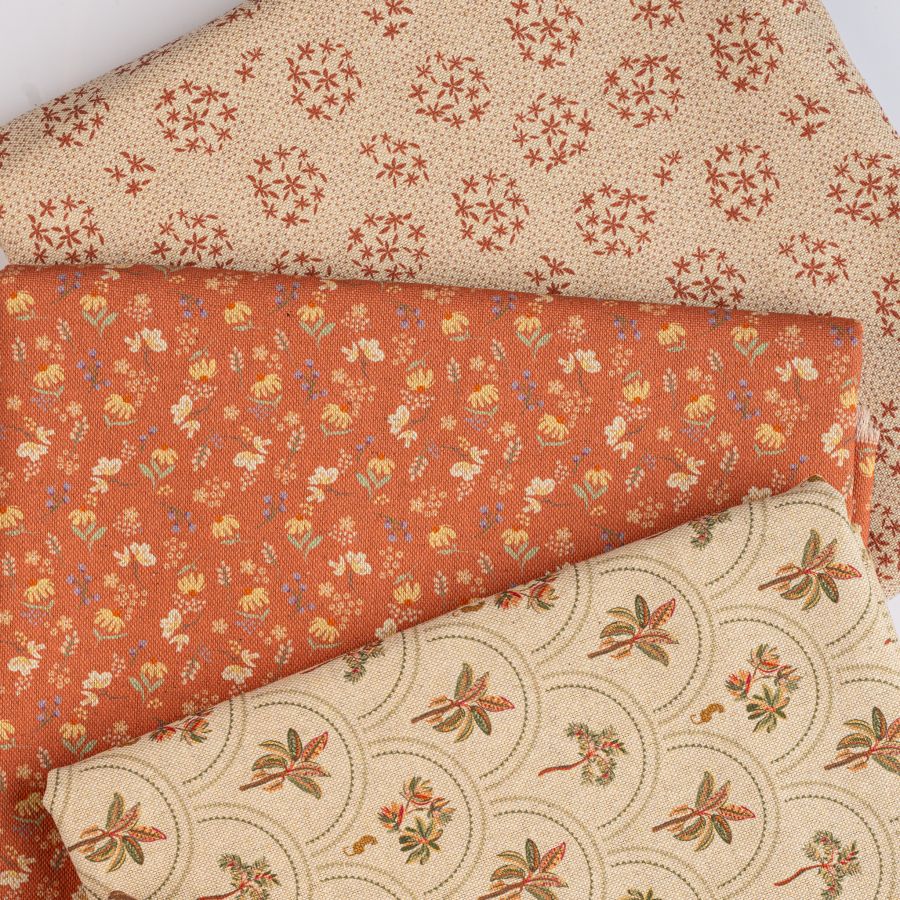 ΥΦΑΣΜΑ 100% ΒΑΜΒΑΚΕΡΟ ΠΥΚΝΟ ΜΕ ΥΦΑΝΣΗ ΛΙΝΟΥ (LINO BLOOM) TERRACOTTA DAISY DOTS 