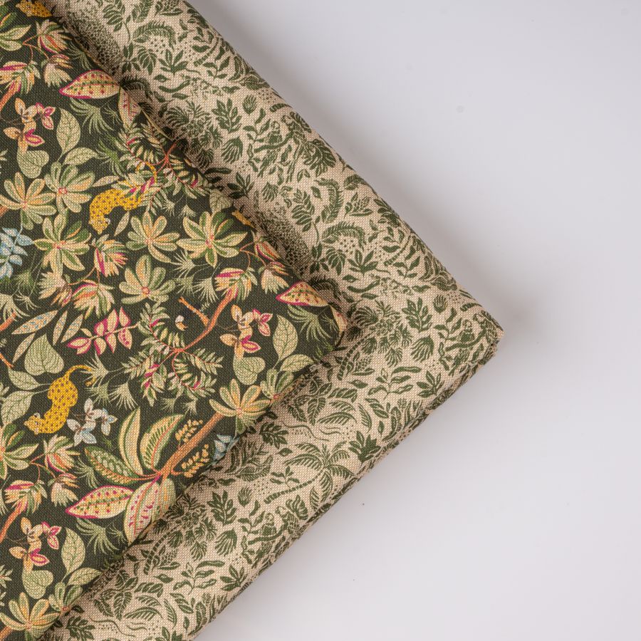 ΥΦΑΣΜΑ 100% ΒΑΜΒΑΚΕΡΟ ΠΥΚΝΟ ΜΕ ΥΦΑΝΣΗ ΛΙΝΟΥ (LINO BLOOM) JUNGLE GARDEN