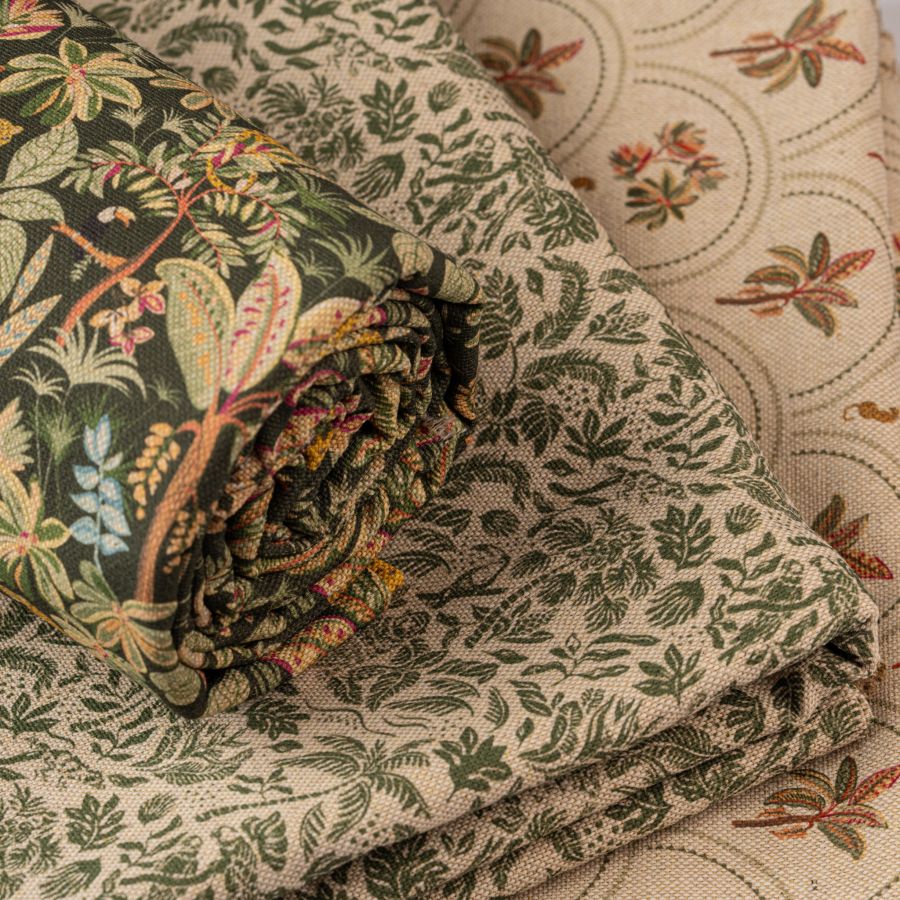 ΥΦΑΣΜΑ 100% ΒΑΜΒΑΚΕΡΟ ΠΥΚΝΟ ΜΕ ΥΦΑΝΣΗ ΛΙΝΟΥ (LINO BLOOM) JUNGLE GARDEN