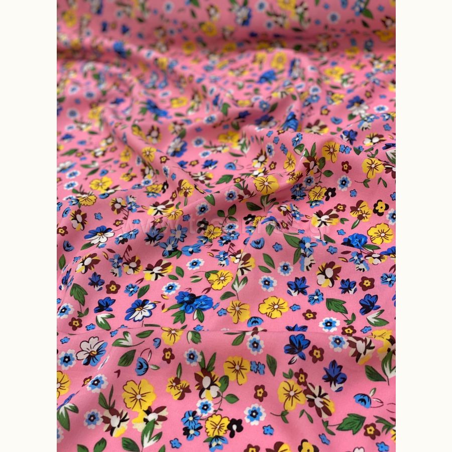 ΥΦΑΣΜΑ 100% ΒΙΣΚΟΖ - ΠΟΛΥΧΡΩΜΑ ΜΙΚΡΑ ΦΛΟΡΑΛ ΣΕ ΡΟΖ ΒΑΣΗ