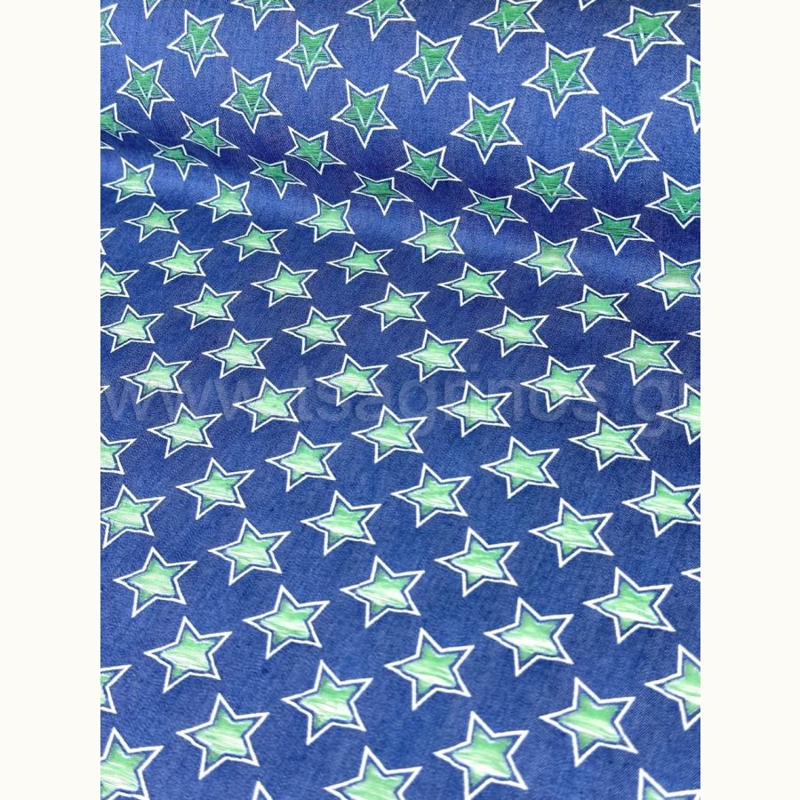 ΥΦΑΣΜΑ ΤΖΙΝ 100% ΒΑΜΒΑΚΕΡΟ ΜΑΛΑΚΟ ΚΑΙ ΕΛΑΦΡΥ (BLUE JEAN-ΣΧΕΔΙΟ ΠΡΑΣΙΝΑ ΑΣΤΕΡΑΚΙΑ ΜΕ ΔΙΑΦΑΝΕΙΑ)