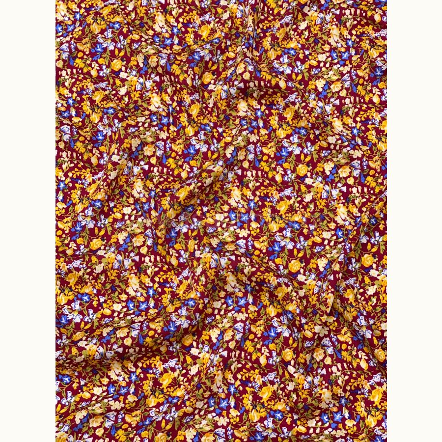 ΥΦΑΣΜΑ 100% ΒΙΣΚΟΖ - ΜΠΟΡΝΤΟ ΒΑΣΗ ΜΕ ΚΙΤΡΙΝΟ & ΜΠΛΕ/ΜΩΒ ΜΙΚΡΑ ΦΛΟΡΑΛ