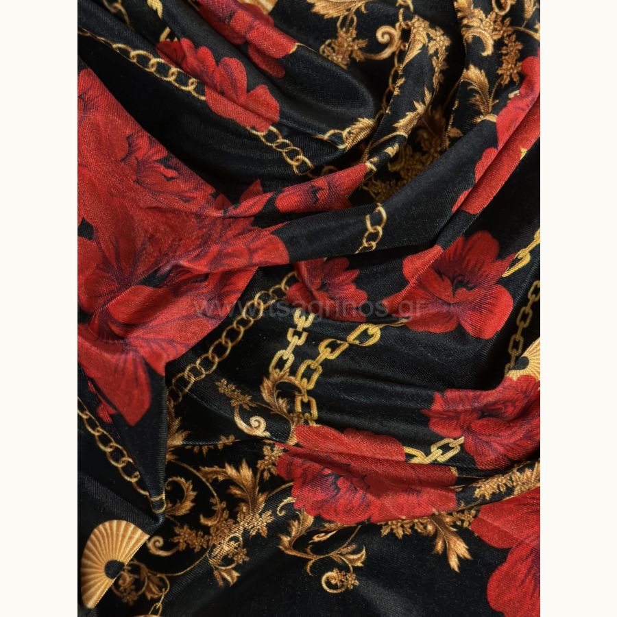 ΥΦΑΣΜΑ ΒΕΛΟΥΔΟ ΣΙΦΟΝ ΕΛΑΣΤΙΚΟ (RED ROSES BAROQUE STYLE)