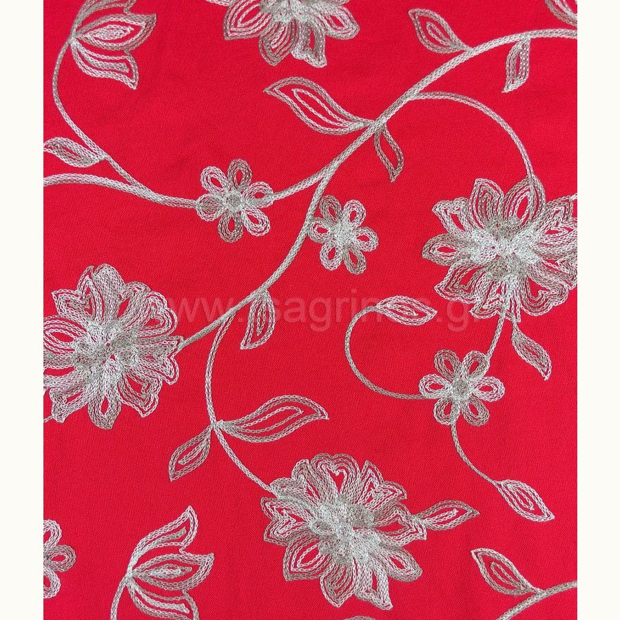 ΥΦΑΣΜΑ ΛΙΝΟ ΜΕ ΑΝΑΓΛΥΦΟ ΚΕΝΤΗΜΑ (ΚΟΚΚΙΝΟ ΦΛΟΡΑΛ ΜΠΕΖ)