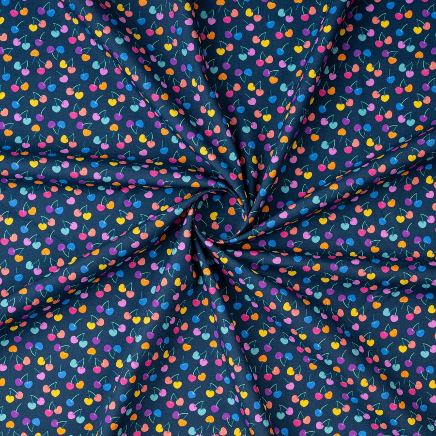 ΥΦΑΣΜΑ ΠΟΠΛΙΝΑ 100% ΒΑΜΒΑΚΙ DIGITAL PRINT - ΠΟΛΥΧΡΩΜΑ ΚΕΡΑΣΑΚΙΑ ΣΕ ΜΠΛΕ ΦΟΝΤΟ