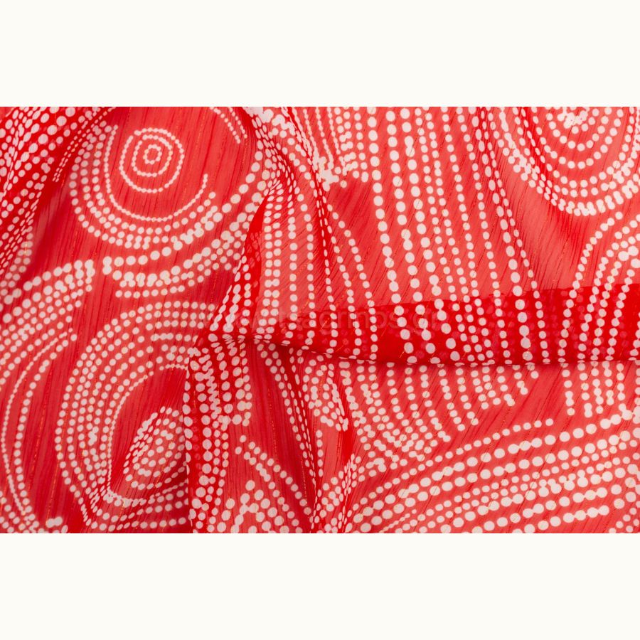 ΥΦΑΣΜΑ ΜΟΥΣΕΛΙΝΑ ΕΜΠΡΙΜΕ LUREX (ΧΡΥΣΗ ΚΛΩΣΤΗ) ΣΧΕΔΙΟ ΓΕΩΜΕΤΡΙΚΟ ΣΧΗΜΑ ΑΠΟ ΚΟΥΚΙΔΕΣ ΚΟΚΚΙΝΟ ΛΟΥΡΕΞ