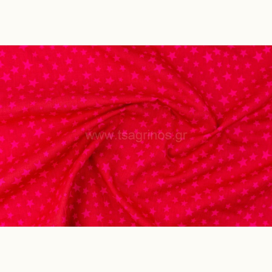ΥΦΑΣΜΑ ΠΟΠΛΙΝΑ 100% ΒΑΜΒΑΚΙ ΣΧΕΔΙΟ ΑΣΤΕΡΙΑ (ΚΟΚΚΙΝΟ-ΦΟΥΞΙΑ)
