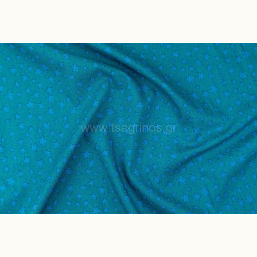 ΥΦΑΣΜΑ ΠΟΠΛΙΝΑ 100% ΒΑΜΒΑΚΙ ΣΧΕΔΙΟ ΑΣΤΕΡΙΑ (ΠΡΑΣΙΝΟ ΠΕΤΡΟΛ - ΜΠΛΕ)