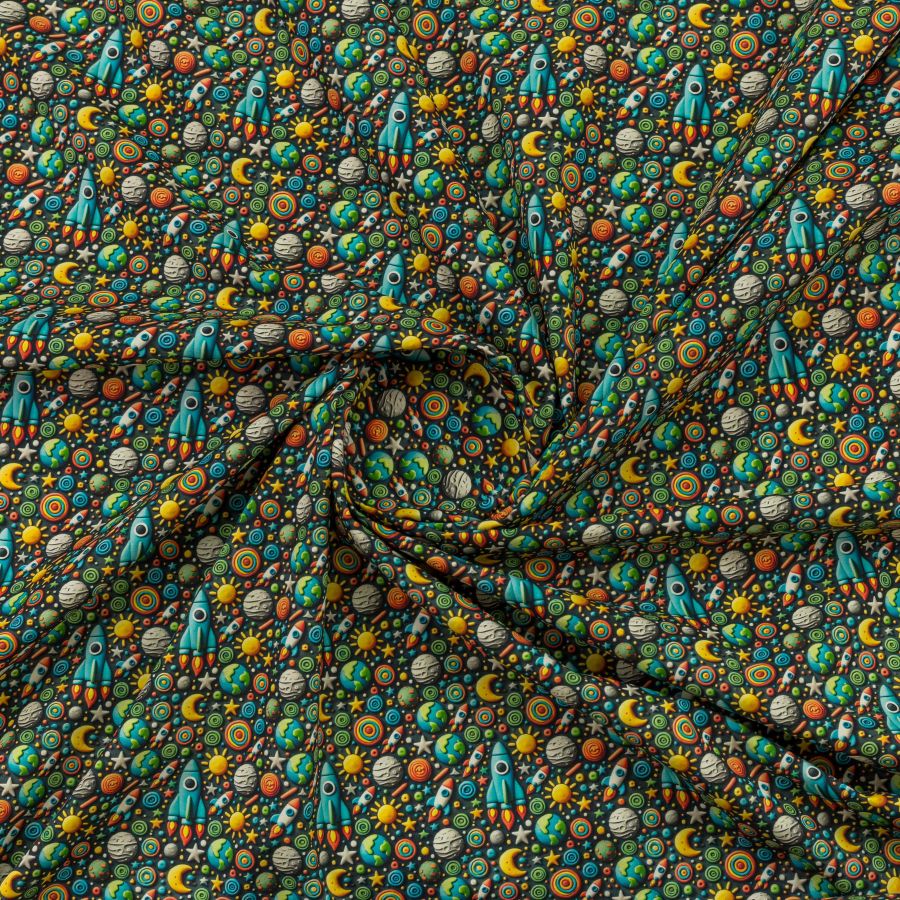 ΥΦΑΣΜΑ ΠΟΠΛΙΝΑ 100% ΒΑΜΒΑΚΙ DIGITAL PRINT - ΔΙΑΣΤΗΜΑ - ΠΥΡΑΥΛΟΙ & ΠΛΑΝΗΤΕΣ 5D ΣΧΕΔΙΑ