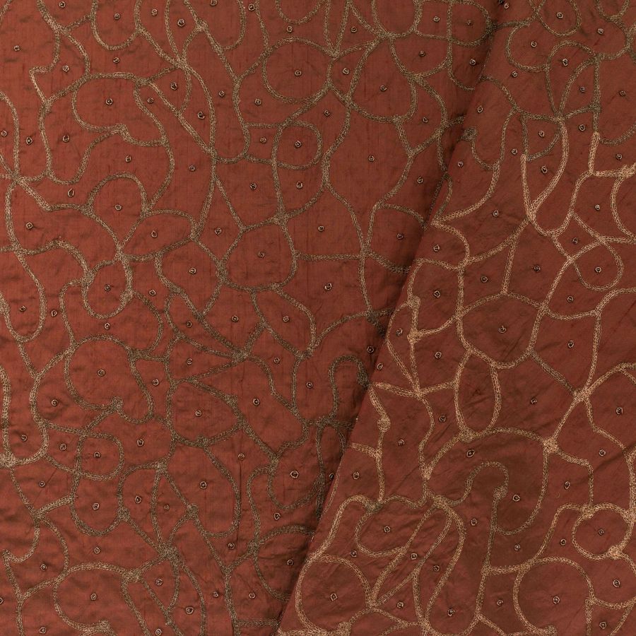 ΥΦΑΣΜΑ SHANTUNG (ΣΟΥΑ ΣΟΒΑΖ) ΜΕΤΑΞΩΤΟ ΜΕ ΚΕΝΤΗΜΑ & ΧΑΝΤΡΕΣ - ΚΑΦΕ - Ρετάλι 2.30μ.