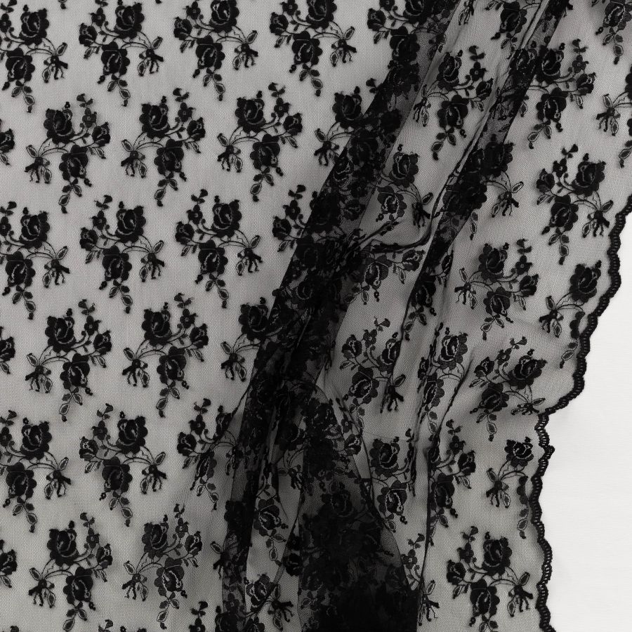 ΥΦΑΣΜΑ ΔΑΝΤΕΛΑ ΕΛΑΦΡΙΑ ΣΤΑΘΕΡΗ ΜΑΥΡΗ FLORAL ΜΕ ΤΕΛΕΙΩΜΑ