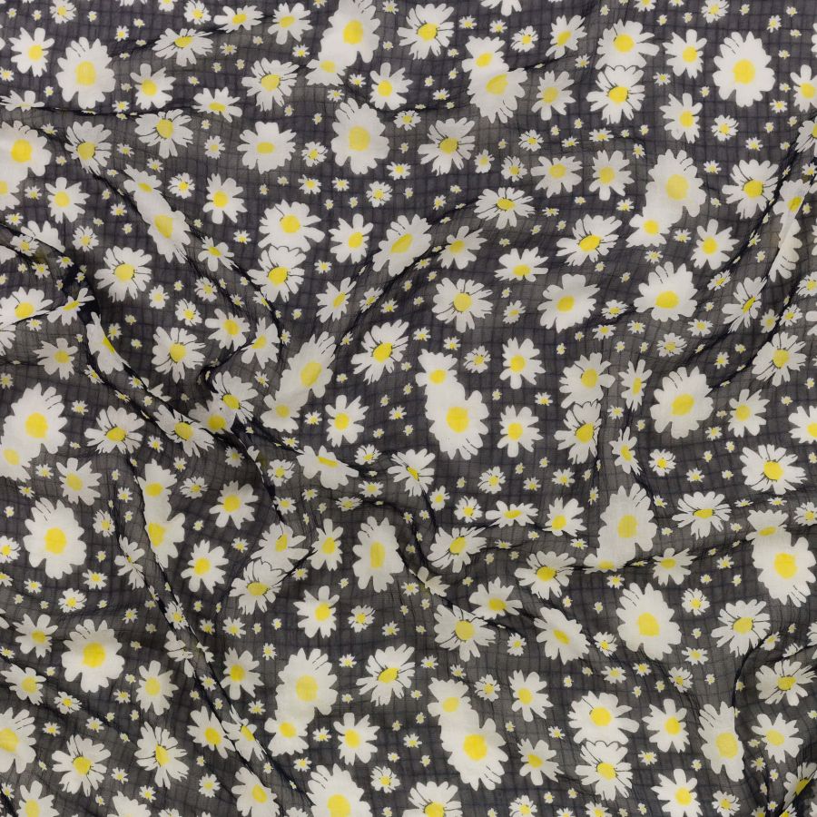 ΥΦΑΣΜΑ ΜΟΥΣΕΛΙΝΑ ΕΜΠΡΙΜΕ, FLORAL ΚΑΡΟ – BLUE BLACK ΒΑΣΗ ΜΕ ΚΑΡΟ & ΛΕΥΚΕΣ ΜΑΡΓΑΡΙΤΕΣ