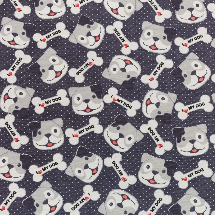 ΥΦΑΣΜA ΛΟΝΕΤΑ PRINTED (ΜΑΛΑΚΟ ΚΑΡΑΒΟΠΑΝΟ) ΜΠΛΕ ΣΚΟΥΡΑ ΒΑΣΗ ΜΕ ΣΚΥΛΑΚΙΑ, ΚΟΚΚΑΛΑ, & ''I LOVE MY DOG''