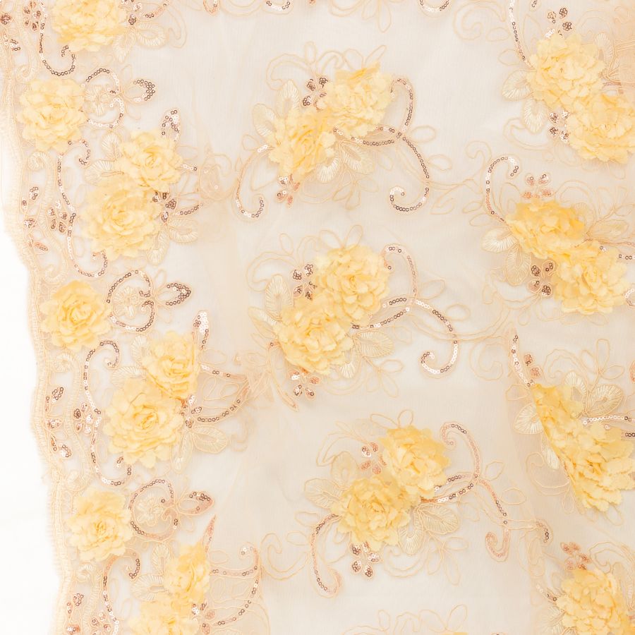 ΥΦΑΣΜΑ ΔΑΝΤΕΛΑ 3D ΜΕ ΑΝΑΓΛΥΦΑ ΛΟΥΛΟΥΔΙΑ ΣΕ ΒΑΣΗ ΔΙΧΤΥ - ΚΡΕΜ/ΧΡΥΣΑΦΙ ΜΕ ΚΙΤΡΙΝΑ ΛΟΥΛΟΥΔΙΑ (Ρετάλι 1.35 μέτρα)
