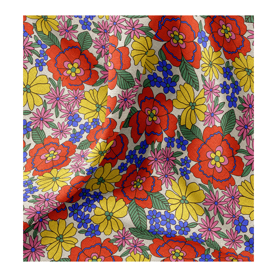 ΥΦΑΣΜΑ ΒΑΜΒΑΚΕΡΟ HALF PANAMA PREMIUM DIGITAL PRINT - ΠΟΛΥΧΡΩΜΟ ΡΕΤΡΟ ΦΛΟΡΑΛ